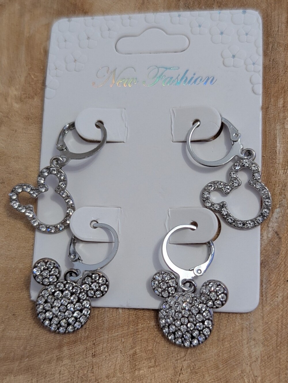 2 pairs Silver Tone Crystal Mouse Drop Earrings - Picture 1 of 3